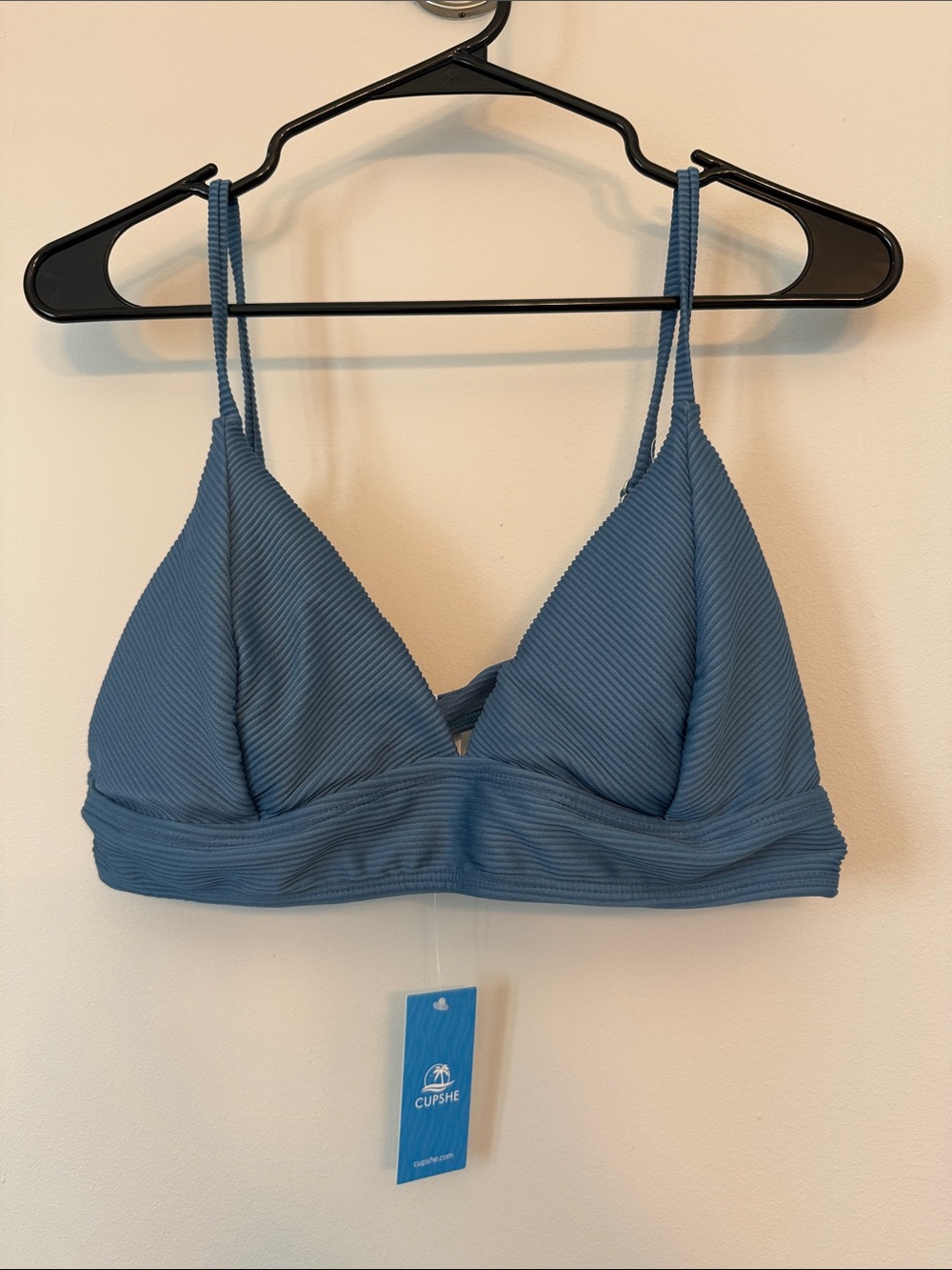 Cupshe Dusty Blue Ribbed Triangle Swim Top